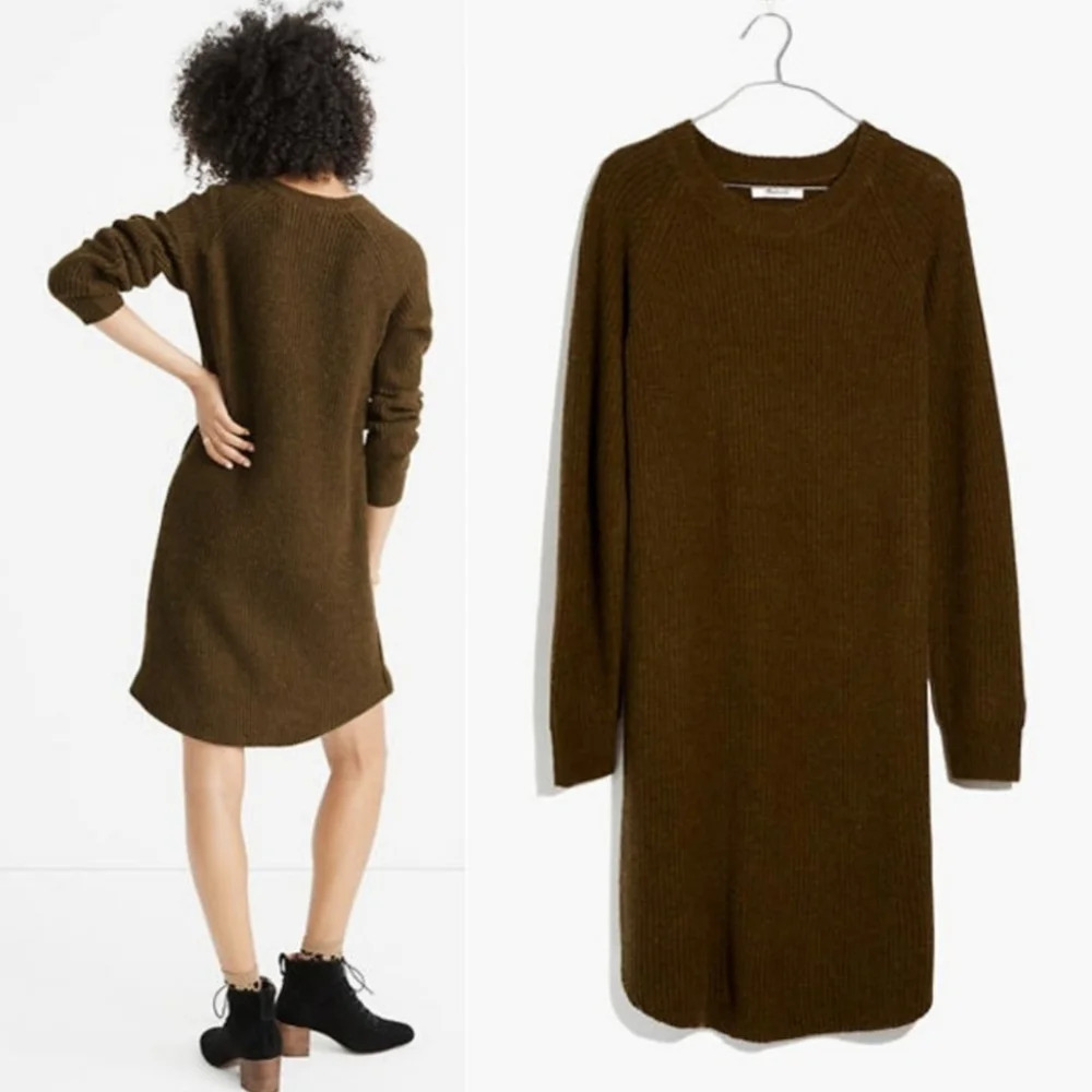 Madewell Olive Dark Green Knit Sweater dress Size Medium